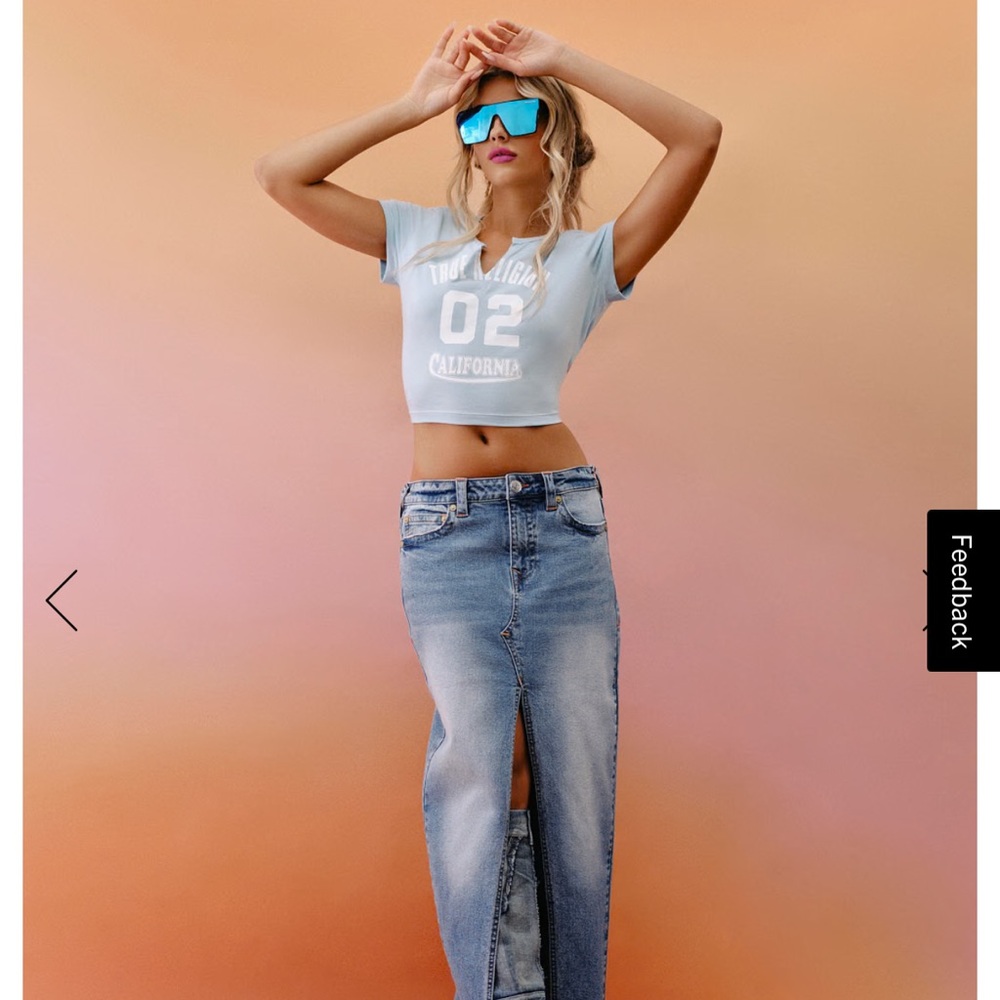 True Religion Denim Front Slit Maxi Skirt | Medium Wash | 25 | NWT | SOLD OUT |